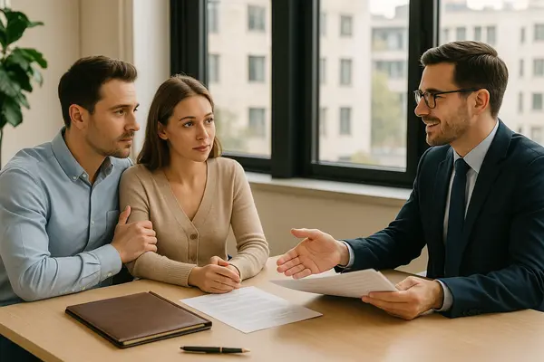 a lawyer talking to a youg couple in his office from Houston Lemon Law Lawyer A in Baytown, TX - Baytown TX