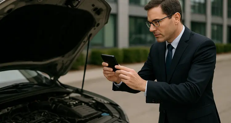 a man taking a picture with his phone under the hood of his lemon car from Houston Lemon Law Lawyer A in Houston, TX - Lawyer near me