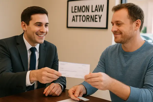a lemon law lawyer handing a check to his customer after winning his case from Houston Lemon Law Lawyer A in Houston, TX - What is a lemon car